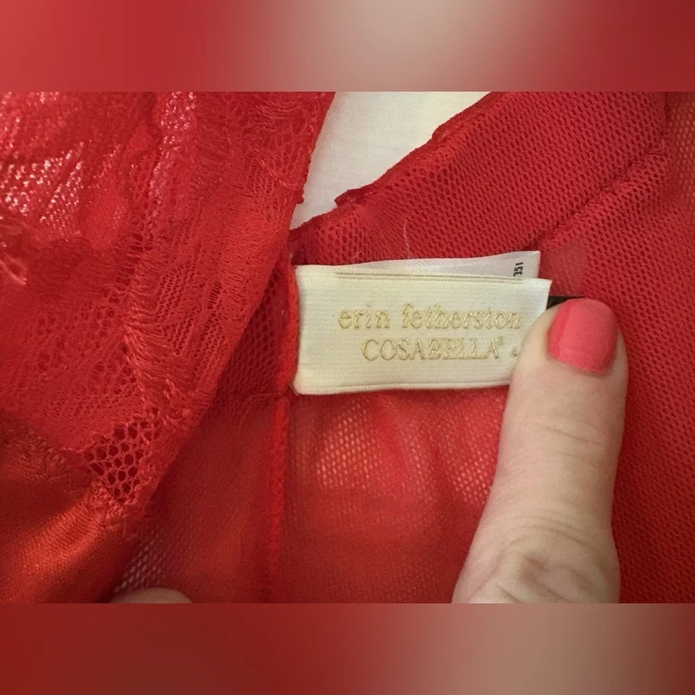 Cosabella Erin Fetherston Red Open Front Mesh/Lace Chemise Ribbon Bow Size M - Picture 6 of 8
